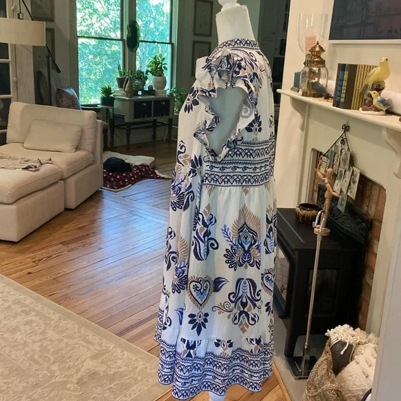 Umgee Two Toned Boarder Print Dress in Navy size XL - Picture 6 of 10